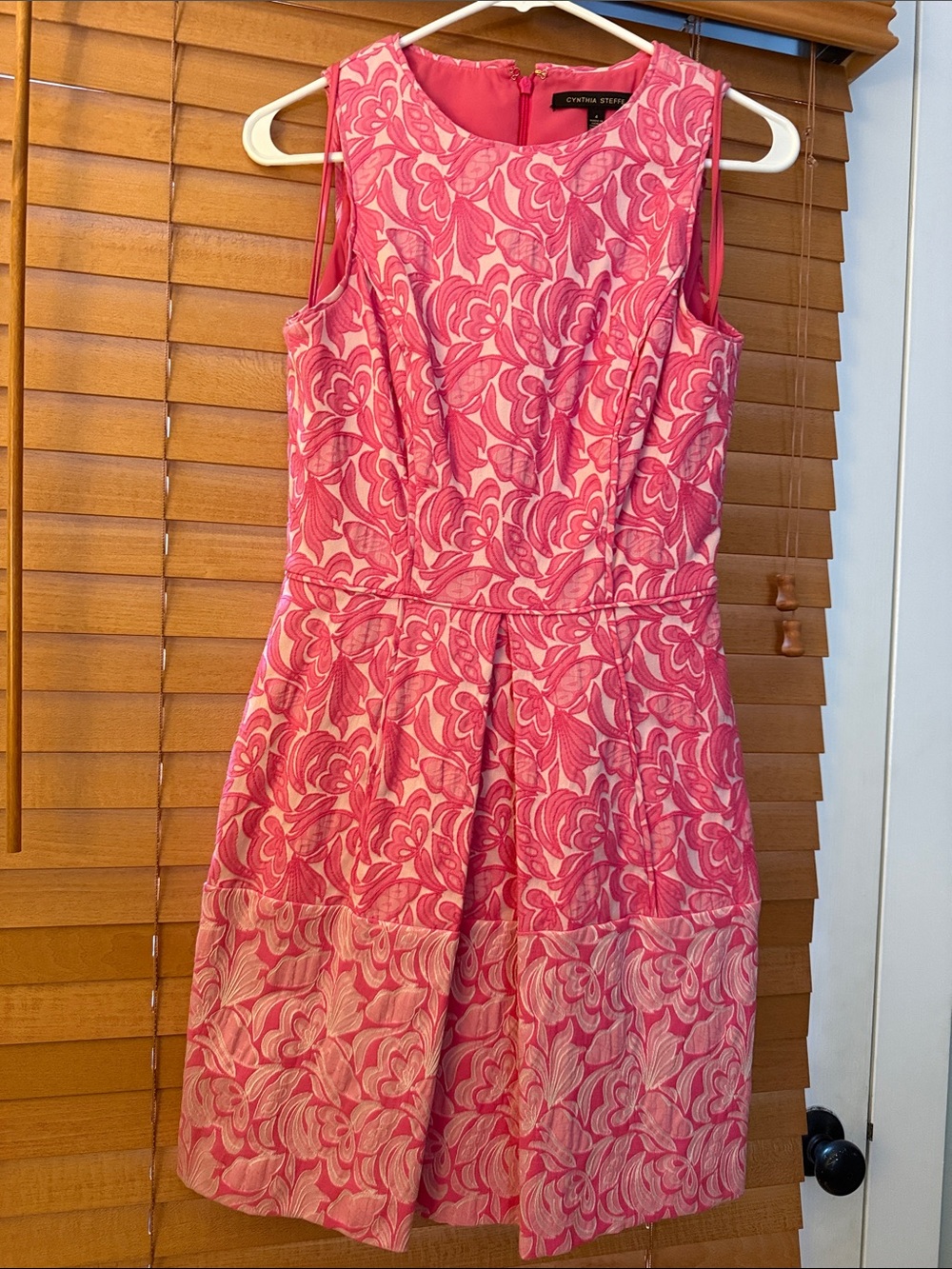 Cynthia Steffe Pink Floral Jacquard Fit-and-Flare Mini Dress